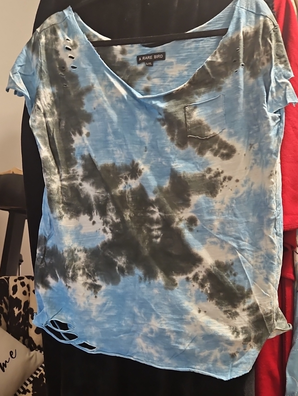 Blue Tie-Dye Distressed Pocket Tee